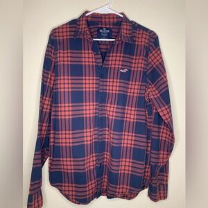 Hollister Epic Flex Plaid Long Sleeve Shirt | Navy/Red | Size M
